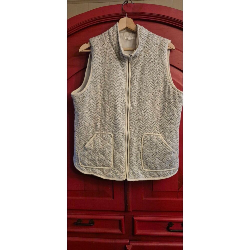 Maurices XXL Full Zip Vest Ivory Gray Layering Piece Dressy Casual Lined EUC